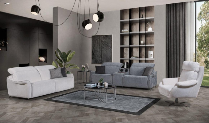 Luxuriöses Wohnzimmer Set 2x 3 Sitzer Sofas mit Musiksystem und Sessel