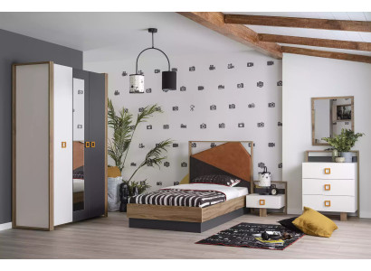 Garnitur Bett Schlafzimmer Kinderzimmer Set Möbel Grau 5tlg Holz Neu