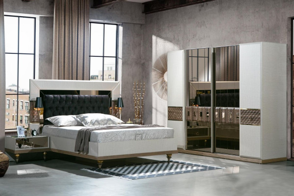 Luxus Bett mit Glas Elementen Doppel Betten Bettgestell Möbel 180x200