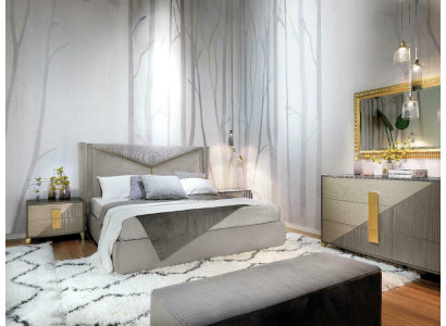 Schlafzimmer Bett 2x Nachttisch  Betten 3tlg. Set Polster Italienische Möbel neu