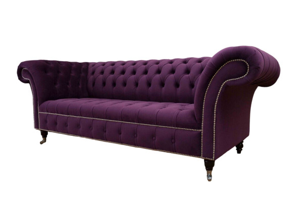 Lila Chesterfield Sofa 3 Sitzer Chesterfield Designer Couch Textil Stoff