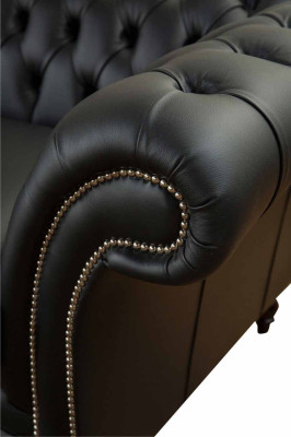 Sofa Luxus Textil Chesterfield Couch Sofas Polster 2 Sitzer Schwarz Leder