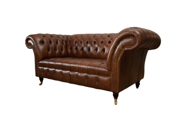Luxus Sofa 2 Sitzer Sofas Braun Leder Design Möbel Stil Polster Neu