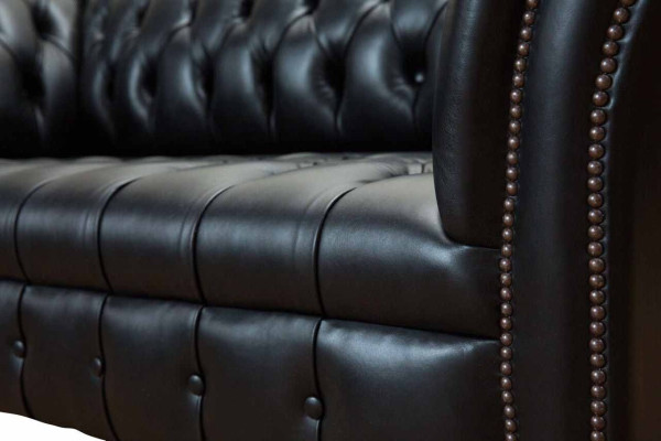 Dreisitzer Luxus Sofa 3 Sitzer Sofas Sitzer Leder Schwarz Chesterfield