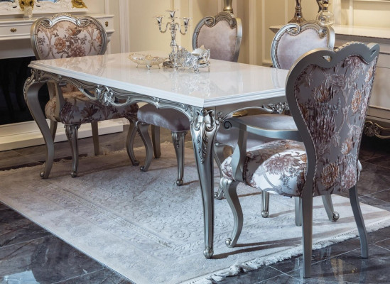 Esszimmer Set 7tlg. Esstisch 4x Stühle Kommode Spiegel Gruppe Garnitur Weiß Neu