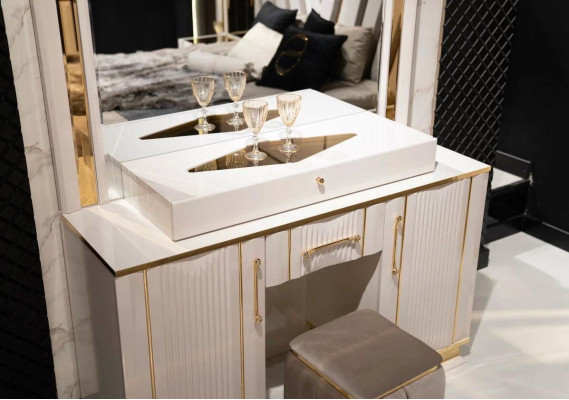 Schlafzimmer Set Schminktisch mit Spiegel Hocker Design Luxus neu 2tlg