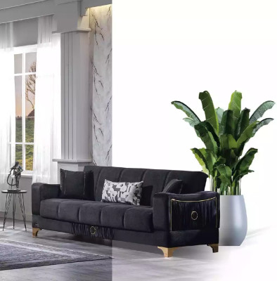 Schwarzes Sofa Designer 3-Sitzer Luxus Couch Stoffsofa Relax Möbel Sofas