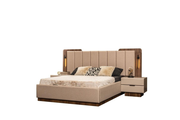 Doppelbett Garnitur Nachttische Beige Stoff 5tlg Schmink Schrank Bett