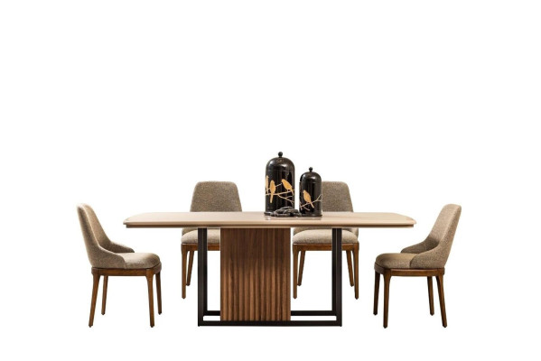 Essgruppe Komplette Esszimmer Esstisch Stühle 7tlg Beige Essecke Set