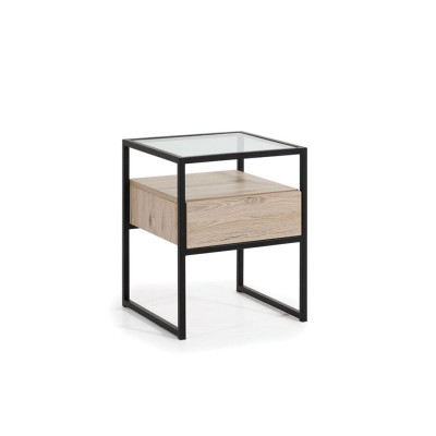 Schlafzimmer Moderner Nachttisch Glasplatte Metallgestell Holz Möbel