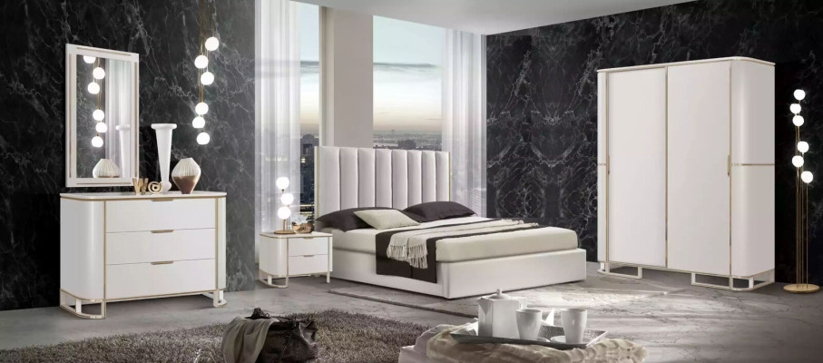 Schlafzimmer Set Kommode Spiegel Neu Luxus Komplettes neu Weiß 2tlg