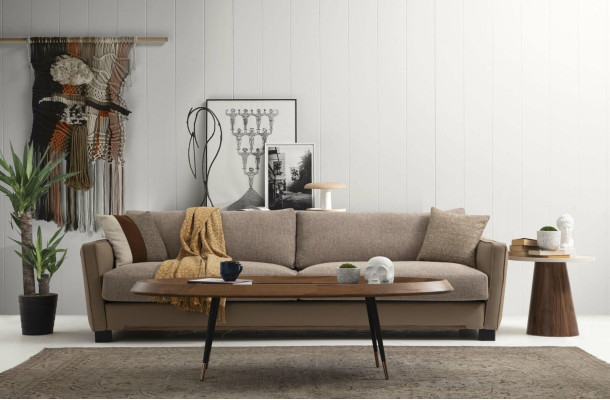 Sofagarnitur 31 Sitzer Sessel Dreisitzer Modern Stoff Beige Set Design 