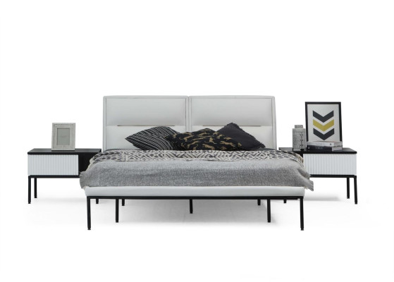 Garnitur Schlafzimmer Doppelbett Bett Nachttische Weiß Set 3tlg 