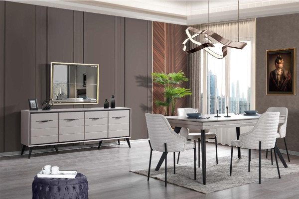 Moderne Esszimmer Holz Möbel Luxus Anrichte Spiegel Esstisch 6x Stühle