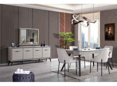 Moderne Esszimmer Holz Möbel Luxus Anrichte Spiegel Esstisch 6x Stühle