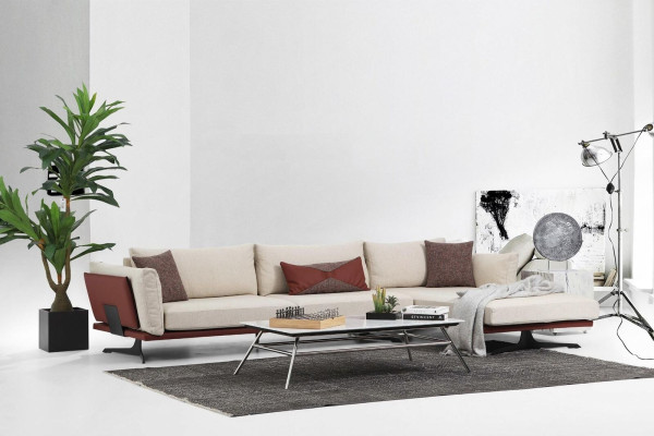 Sofagarnitur Ecksofa L-Form 3 Sitzer Beige Modern Stoff Sofas Set Eck