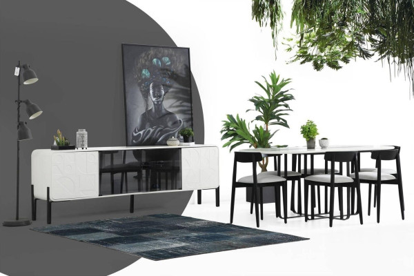Esszimmer Gruppe Esstisch Stühle Sideboard Tisch Holz Set 8tlg Weiß
