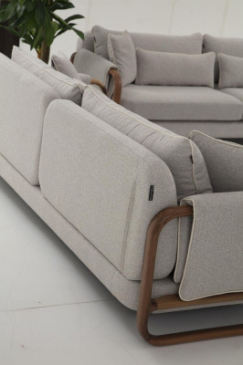 Sofagarnitur 221 Sitzer Sessel Zweisitzer Modern Stoff Grau Set Design
