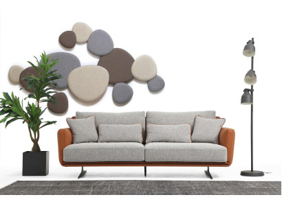 Dreisitzer Sofa 3 Sitzer Stoff Orange Modern Design Wohnzimmer Grau