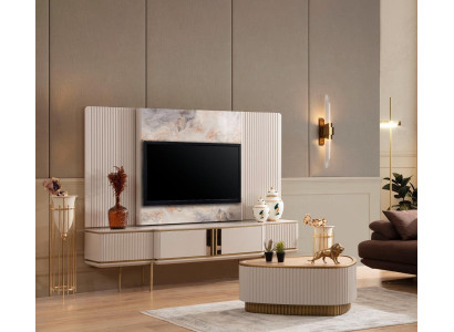 Weißes Lowboard Mit TV-Rahmen Wohnzimmer Designer Möbel Edelstahlrahmen