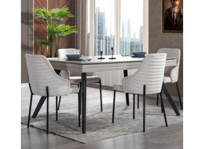 Weiße Esszimmer Garnitur Luxuriöse 6x Polsterstühle Rechteckiger Tisch