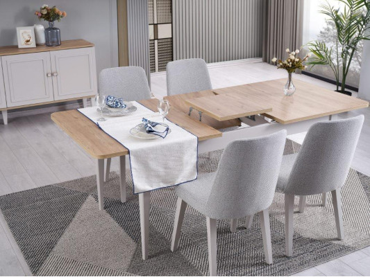 Essgruppe Esszimmermöbel Set 8tlg Esszimmer Esstisch Stühle Holz Grau
