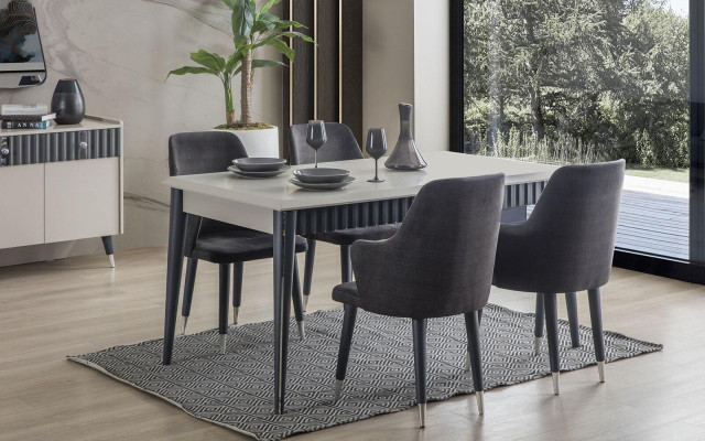 Grauer Esstisch Robuster Esszimmer Designer Holztisch Luxuriöse Möbel