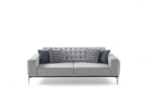 Moderner Chesterfield Hellgrauer 3-Sitzer Wohnzimmer Luxus Dreisitzer