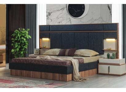 Moderne Schlafzimmer Garnitur Doppelbett Holz Nachttische Textilbett