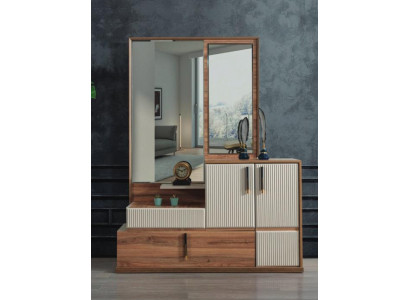 Weiß-Braune Kommode Spiegel Schlafzimmer Holz Möbel Designer Garnitur