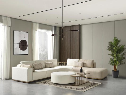 Weißes Ecksofa L-Form Couch Couchtisch Luxus Stoffmöbel Weiß Design Neu