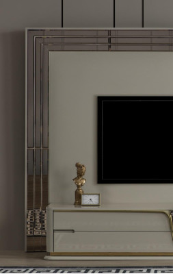 TV Ständer RTV Lowboard Sideboard Wohnzimmer Gold Beige Luxus Holz Neu