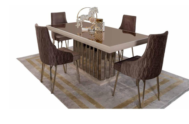 Designer Braun Esszimmer Garnitur Essgruppe Esstisch 4x Stühle 7tlg neu