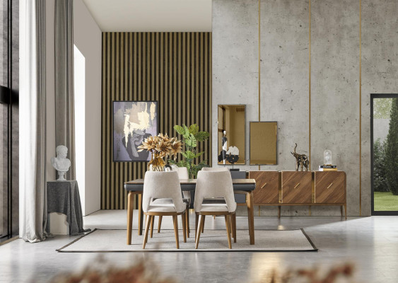 Stuhl Esszimmer Moderne Holz Luxus Stoff Design Neu Polster Beige