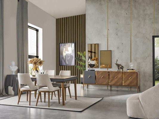 Tisch 4x Stühle 8tlg Esszimmer Set Gruppe Garnitur Sitzgruppe Braun