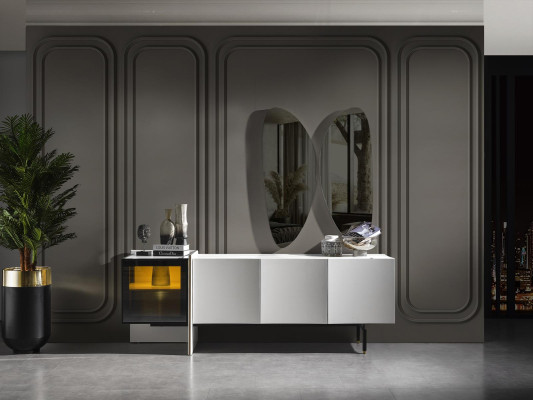 Modern Wohnzimmer Anrichte Spiegel Holz Möbel Luxus Stil Modern 2tlg neu