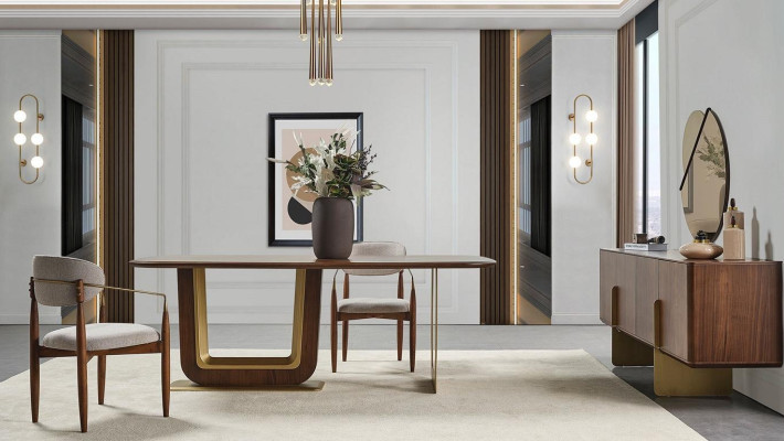 Esszimmer Set Modern Esstisch 4x Stühle und Anrichte mit Spiegel 7tlg.