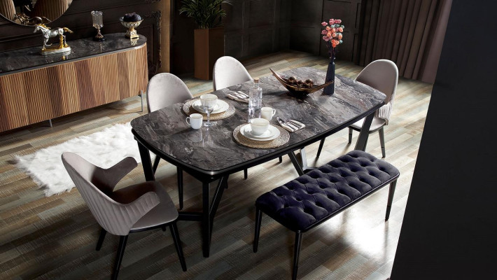 Stilvoll 8tlg.Esszimmer Set Esstisch 4x Stühle Anrichte Spiegel Bank neu