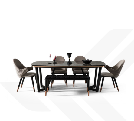 Esszimmer Set Besteht aus Esstisch+4x Stühle Schwarz Farbe 6tlg.