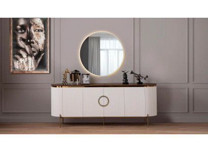 Esszimmer Set Besteht aus Anrichte und Spiegel Beige mit Gold Elemente