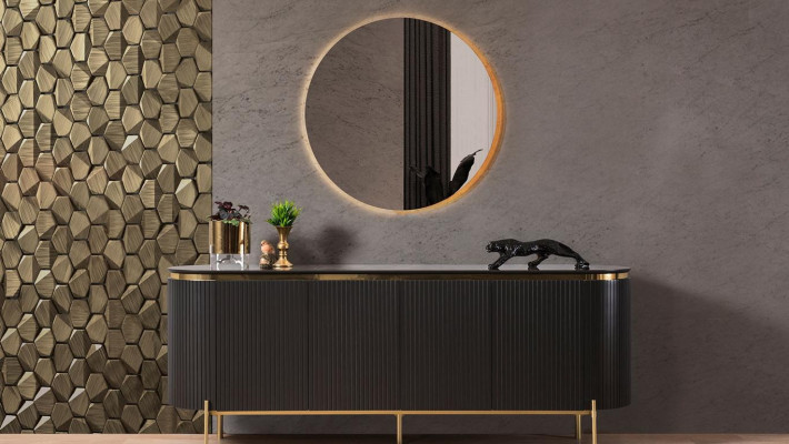Esszimmer Set Modern Besteht aus Schwarz Anrichte und Spiegel 2tlg.