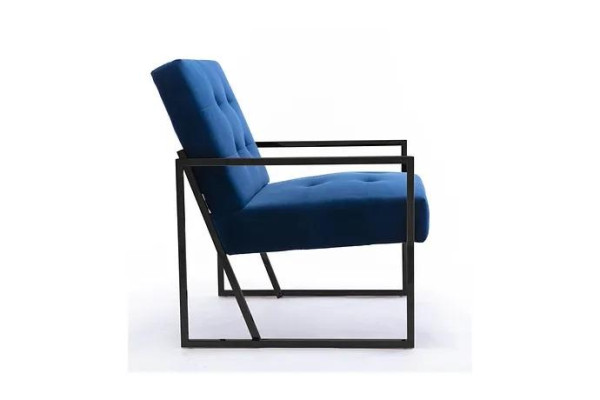  Sessel 1-Sitzer blaue Polsterung Holzgestell Metallbeine luxuriös