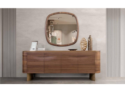 Moderne Braune Kommode 4-türiges Sideboard Designer Anrichte Spiegel