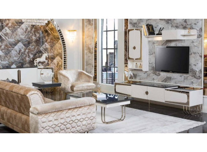 Exklusiver Edelstahl TV-Schrank Designer Wandregal Luxus Wohnzimmer Set