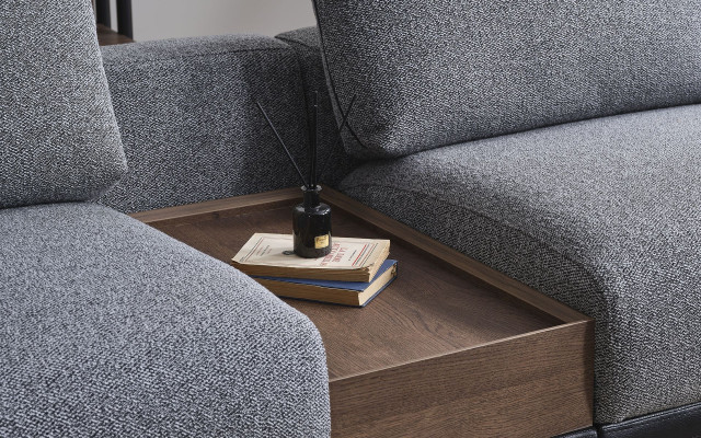 Graues Wohnzimmer Set L-Form Sofa Designer Polstersessel Couchtisch