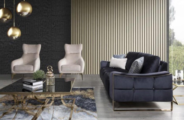 Klassische Sofa 3 Sitz Design Wohnzimmer Polster Holz Polster Moderne Luxus Blau