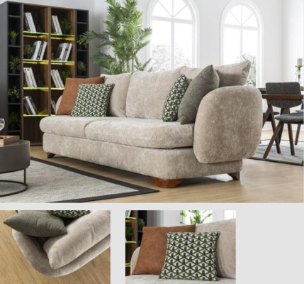 Sofa 3 Sitzer Polstersofa Grau Textill Sitz Design Stoff Modern Couch Sofas Neu