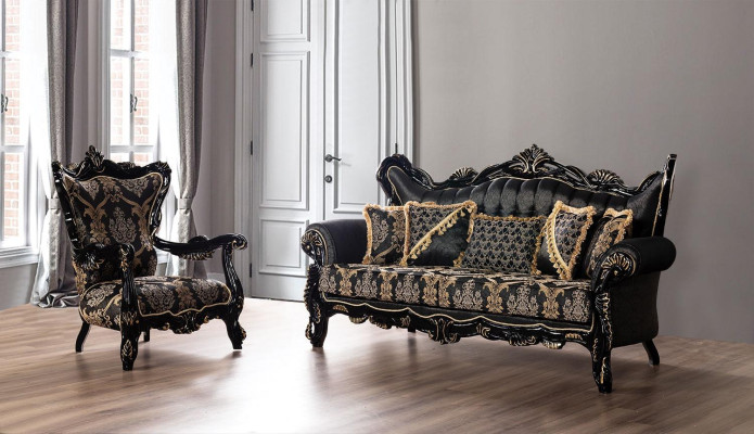 Chesterfield Barock Dreisitzer Couch Couchen Stoff Gold Sofa Möbel