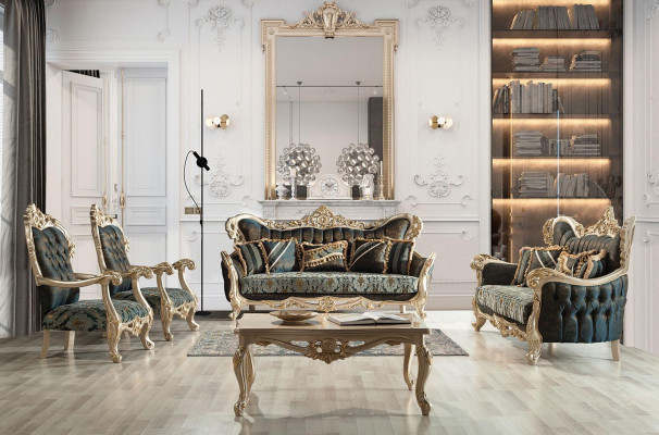 Barock Dreisitzer Chesterfield Couch Möbel Sofa Couchen Stoff Gold