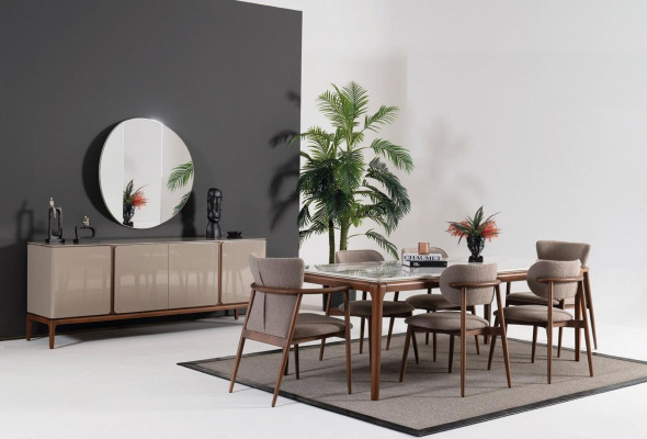 Wohnzimmer Anrichte Spiegel Sideboard Holz mit Metall Stil schwarze Kommode
